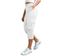 Ybing Pantalones cargo 3/4 para mujer, pantalones cargo holgados, elegantes pantalones de trabajo monocolor, con botones, cintura alta, elásticos, ligeros, deportivos, para senderismo, informales, con