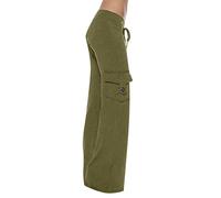 Ybing Pantalones cargo para mujer, cintura alta, pantalones cargo holgados, pantalones de trabajo deportivos, ligeros, monocolor, de algodón, pantalones de senderismo, informales, con múltiples