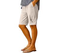 Ybing Pantalones cortos de lino para mujer, largos hasta la rodilla, ligeros, cortos, elegantes, monocolores, pantalones de verano, sueltos, con bolsillos, algodón, lino, pantalones cortos de verano