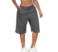 Ybing Pantalones cortos de lino para mujer, ligeros, elegantes, monocolor, muselina, pantalones cortos, cintura elástica, pantalones cortos con cordón, algodón, lino, pantalones de verano, pantalones