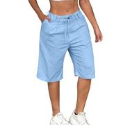 Ybing Pantalones cortos de lino para mujer, ligeros, elegantes, monocolor, muselina, pantalones cortos, cintura elástica, pantalones cortos con cordón, algodón, lino, pantalones de verano, pantalones
