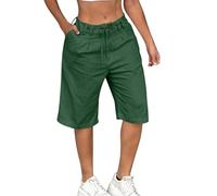 Ybing Pantalones cortos de lino para mujer, ligeros, elegantes, monocolor, muselina, pantalones cortos, cintura elástica, pantalones cortos con cordón, algodón, lino, pantalones de verano, pantalones