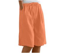 Ybing Pantalones cortos para mujer, ligeros, monocolor, muselina, cintura elástica, pantalones cortos con cordón, holgados, pantalones de lino de algodón, pantalones de verano, transpirables, para la