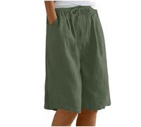 Ybing Pantalones cortos para mujer, ligeros, monocolor, muselina, cintura elástica, pantalones cortos con cordón, holgados, pantalones de lino de algodón, pantalones de verano, transpirables, para la