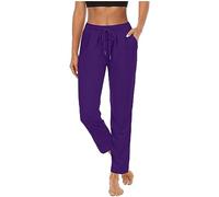 Ybing Pantalones de deporte para mujer, informales, monocolor, deportivos, de cintura alta, con cordón y bolsillos, ligeros, para yoga, correr, exteriores, rectos, de tela, para el tiempo libre