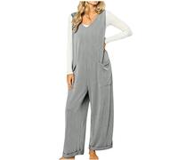 Ybing Pantalones de peto para mujer, informales, ligeros, de una pieza, de lino, holgados, ligeros, informales, ligeros, informales, sueltos, de trabajo, para yoga, con bolsillo, plata, XXL