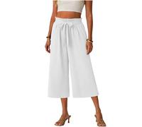 Ybing Pantalones de verano 3/4 para mujer, elegantes, ligeros, de verano, pantalones de pierna ancha, con cinturón, cintura elástica, pantalones de palazzo, pantalones holgados de verano, pantalones