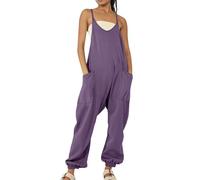 Ybing Peto para mujer, pantalones casuales de algodón y lino, pantalones de verano, con cintura elástica, mono de trabajo, vacaciones, playa, pantalones informales, pantalones de jogging, pantalones