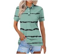 Ybing Polo para mujer a rayas / bloque de color patchwork blusa casual manga corta camiseta de golf botones solapa camiseta de tenis elegante estampado floral parte superior delgada camiseta de verano