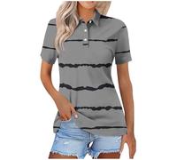 Ybing Polo para mujer a rayas / bloque de color patchwork blusa casual manga corta camiseta de golf botones solapa camiseta de tenis elegante estampado floral parte superior delgada camiseta de verano