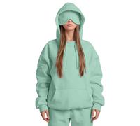 Ybing Sudadera con capucha de viaje con antifaz integrado para mujer, cómoda, modo avión, sudadera con capucha de gran tamaño, sudadera de moda con bolsillos, elegante, monocolor, camiseta deportiva