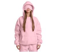 Ybing Sudadera con capucha de viaje con antifaz integrado para mujer, cómoda, modo avión, sudadera con capucha de gran tamaño, sudadera de moda con bolsillos, elegante, monocolor, camiseta deportiva