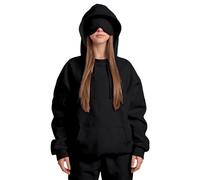 Ybing Sudadera con capucha de viaje con antifaz integrado para mujer, cómoda, modo avión, sudadera con capucha de gran tamaño, sudadera de moda con bolsillos, elegante, monocolor, camiseta deportiva