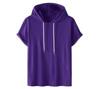 Ybing Sudadera con capucha para hombre, monocolor, manga corta, sudadera con capucha, algodón, informal, suelta, sudadera con capucha, tallas grandes, cómoda, ropa de calle, S-4XL, morado, S