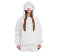 Ybing Sudadera con capucha para mujer con antifaz integrada, cómoda, para viajes, con bolsillos, elegante, monocolor, sudadera con capucha, Blanco, 3XL