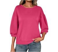 Ybing Sudadera de manga 3/4 para mujer, informal, monocolor, sin capucha, hombros cruzados, camiseta de manga larga, cuello redondo, blusa de manga larga, top básico, P-ink, S