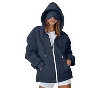 Ybing Sudadera de viaje para mujer con antifaz integrada, cómoda, modo avión, cremallera, elegante, monocolor, sudadera con capucha, sudadera con capucha, chaqueta deportiva con bolsillos, marine, M