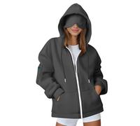 Ybing Sudadera de viaje para mujer con antifaz integrada, cómoda, modo avión, cremallera, elegante, monocolor, sudadera con capucha, sudadera con capucha, chaqueta deportiva con bolsillos, gris oscuro