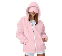 Ybing Sudadera de viaje para mujer con antifaz integrada, cómoda, modo avión, cremallera, elegante, monocolor, sudadera con capucha, sudadera con capucha, chaqueta deportiva con bolsillos, Rosa., XL