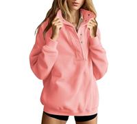 Ybing Sudadera para mujer con botones y cuello alto, sin capucha, sudadera moderna monocolor, suelta, para otoño e invierno, camiseta de manga larga, cómoda, de manga larga, para adolescentes y niñas