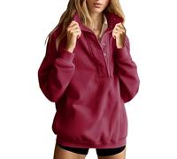 Ybing Sudadera para mujer con botones y cuello alto, sin capucha, sudadera moderna monocolor, suelta, para otoño e invierno, camiseta de manga larga, cómoda, de manga larga, para adolescentes y niñas
