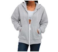 Ybing Sudadera para mujer con capucha, monocolor, cremallera, ligera, informal, chaqueta de entretiempo, chaqueta con capucha, manga larga, chaqueta deportiva, gris, S