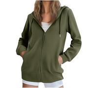 Ybing Sudadera para mujer, con cremallera, informal, monocolor, chaqueta ligera de entretiempo con capucha, cremallera universitaria, chaqueta con capucha, chaqueta deportiva holgada, verde, L