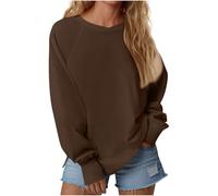Ybing Sudadera para mujer sin capucha, informal, monocolor, con orificio para el pulgar, manga raglán, manga larga, holgada, cuello redondo, blusa, manga larga, cómoda, top básico, marrón, S