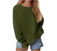 Ybing Sudadera para mujer sin capucha, informal, monocolor, con orificio para el pulgar, manga raglán, manga larga, holgada, cuello redondo, blusa, manga larga, cómoda, top básico, Verde militar., M