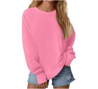 Ybing Sudadera para mujer sin capucha, informal, monocolor, con orificio para el pulgar, manga raglán, manga larga, holgada, cuello redondo, blusa, manga larga, cómoda, top básico, Rosa., L