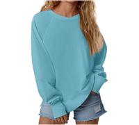 Ybing Sudadera para mujer sin capucha, informal, monocolor, con orificio para el pulgar, manga raglán, manga larga, holgada, cuello redondo, blusa, manga larga, cómoda, top básico, azul, XL