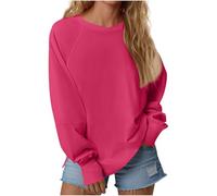 Ybing Sudadera para mujer sin capucha, informal, monocolor, con orificio para el pulgar, manga raglán, manga larga, holgada, cuello redondo, blusa, manga larga, cómoda, top básico, P-ink, L