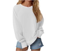 Ybing Sudadera para mujer sin capucha, informal, monocolor, con orificio para el pulgar, manga raglán, manga larga, holgada, cuello redondo, blusa, manga larga, cómoda, top básico, Blanco, L