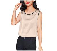 Ybing Top de satén para mujer, elegante, jacquard, sin mangas, informal, holgada, cuello redondo, camiseta ligera sin mangas, chaleco de verano, camiseta interior cómoda, camiseta deportiva, beige