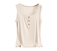 Ybing Top Mujer Casual Cuello Redondo Tank Tops con Botones Sueltos Camiseta de Tirantes Suave Camiseta Ligera Sin Mangas Cómoda Camiseta Deportiva Verano Delgado Chaleco, beige, XXL