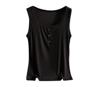 Ybing Top Mujer Casual Cuello Redondo Tank Tops con Botones Sueltos Camiseta de Tirantes Suave Camiseta Ligera Sin Mangas Cómoda Camiseta Deportiva Verano Delgado Chaleco, Negro , XXL