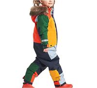 Ybing Traje de Nieve para Niños, Resistente al Agua, Mono de Esquí Grueso y Cálido, Transpirable, Con Capucha, Bloque de Color, Térmico de Una Pieza, Impermeable Con Rayas