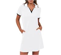 Ybing Vestido de polo para mujer, monocolor, manga corta, informal, largo hasta la rodilla, vestido deportivo de verano, vestido de golf, vestido de verano, vestido de tenis, informal, con solapa