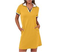 Ybing Vestido de polo para mujer, monocolor, manga corta, informal, largo hasta la rodilla, vestido deportivo de verano, vestido de golf, vestido de verano, vestido de tenis, informal, con solapa