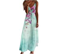 Ybing Vestido de verano para mujer, elegante, bohemio, vestido de playa, estampado floral, cuello en V, vestido de fiesta, ligero y aireado, largo hasta el tobillo, sin mangas, tirantes delgados,