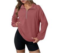 Ybing Waffle Jersey para mujer, elegante, monocolor, sin capucha, informal, con cremallera 1/2, camiseta de manga larga, holgada, para otoño e invierno, blusa cómoda, de manga larga, para adolescentes
