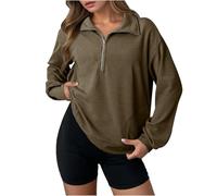 Ybing Waffle Jersey para mujer, elegante, monocolor, sin capucha, informal, con cremallera 1/2, camiseta de manga larga, holgada, para otoño e invierno, blusa cómoda, de manga larga, para adolescentes