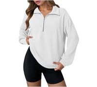 Ybing Waffle Jersey para mujer, elegante, monocolor, sin capucha, informal, con cremallera 1/2, camiseta de manga larga, holgada, para otoño e invierno, blusa cómoda, de manga larga, para adolescentes