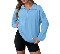 Ybing Waffle Jersey para mujer, elegante, monocolor, sin capucha, informal, con cremallera 1/2, camiseta de manga larga, holgada, para otoño e invierno, blusa cómoda, de manga larga, para adolescentes