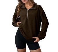 Ybing Waffle Jersey para mujer, elegante, monocolor, sin capucha, informal, con cremallera 1/2, camiseta de manga larga, holgada, para otoño e invierno, blusa cómoda, de manga larga, para adolescentes