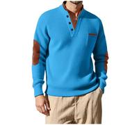 Ybing Waffle Sudadera para hombre de moda con cuello de pico, jersey Y2K con bolsillo en el pecho, camiseta de manga larga cálida, parte superior básica cómoda, azul celeste, XXL