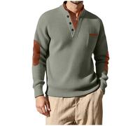 Ybing Waffle Sudadera para hombre de moda con cuello de pico, jersey Y2K con bolsillo en el pecho, camiseta de manga larga cálida, parte superior básica cómoda, Verde militar., M