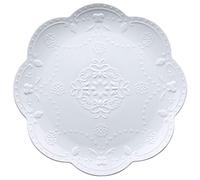 YBK Tech - Elegante plato redondo de encaje en relieve, plato de cerámica para servir el desayuno y el té de la tarde (blanco, 10 pulgadas)