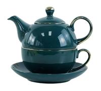 YBK Tech Euro Style - Juego de tetera y platillo de té para un juego de té de porcelana de hueso, taza de té de cerámica para desayuno en casa cocina - verde pavo real