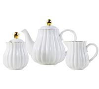 YBK Tech Euro Style Strength - Juego de té de porcelana, tetera de cerámica, jarra de leche y azucarero (blanco)
